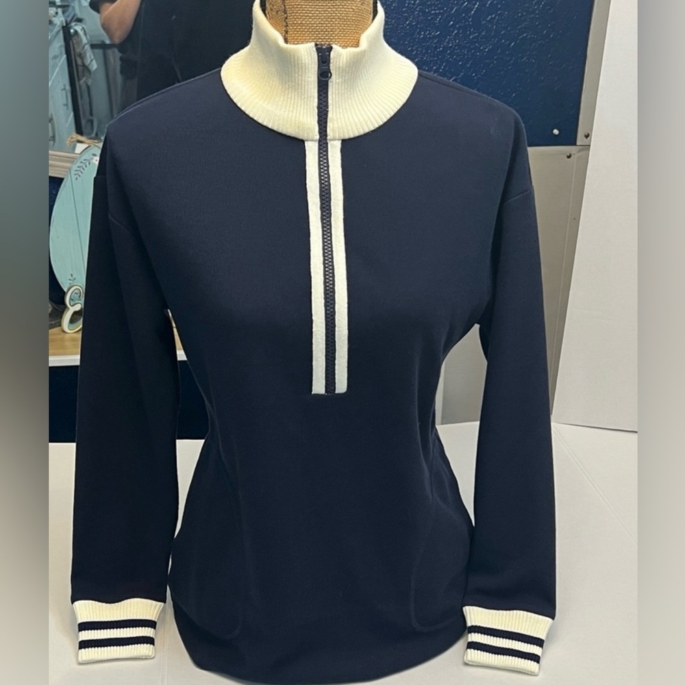 KRIMSON KLOVER BLUE & WHITE QUARTER ZIP PULLOVER SWEATER SKI RESORT WEAR XS